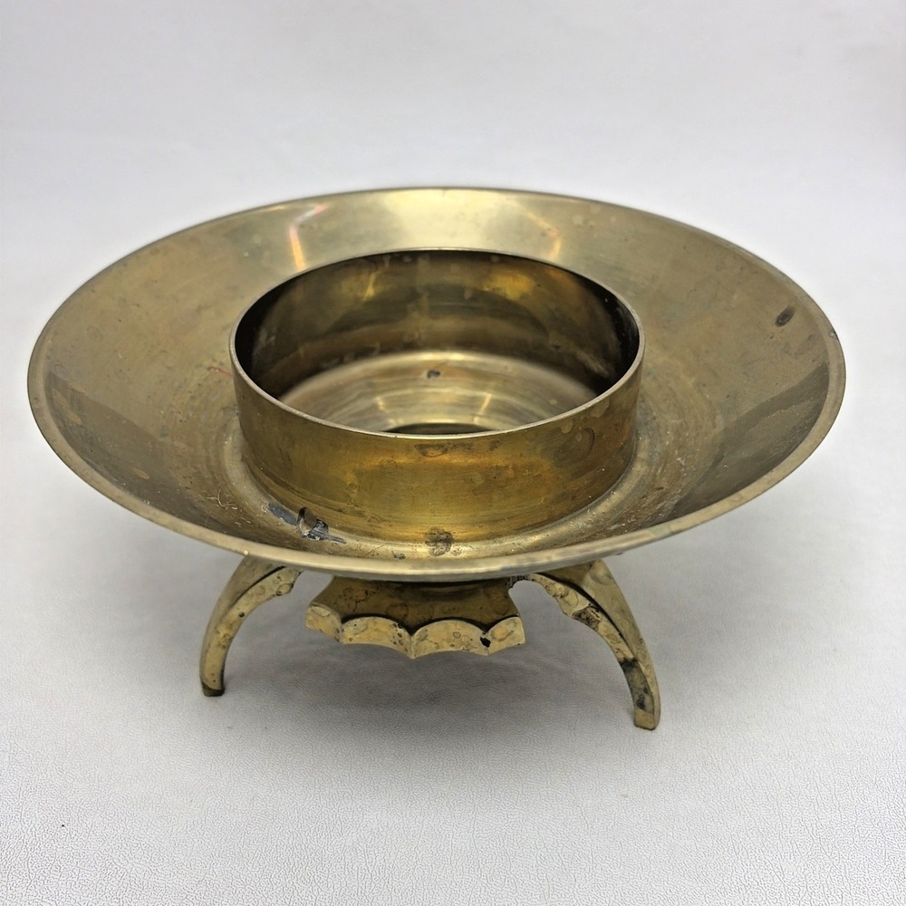 Vintage Brass 3 Footed Trinket Dish Bowl Tray Holder Candle MCM Grandpa 70s